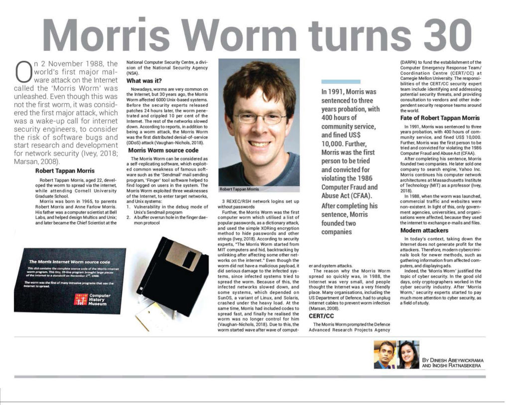 Morris Worm Turns 30 by Dinesh Abeywickrama & Inoshi Ratnasekera